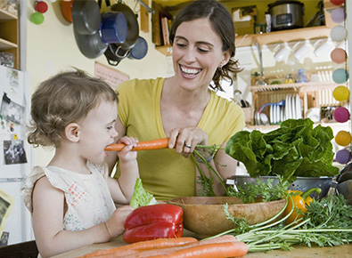 Mom and daughter cooking